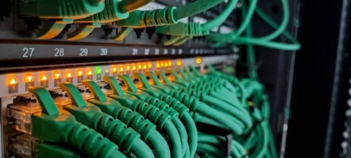 Network,Hardware.,Patch,Cords,Connected,To,The,Switch,Port